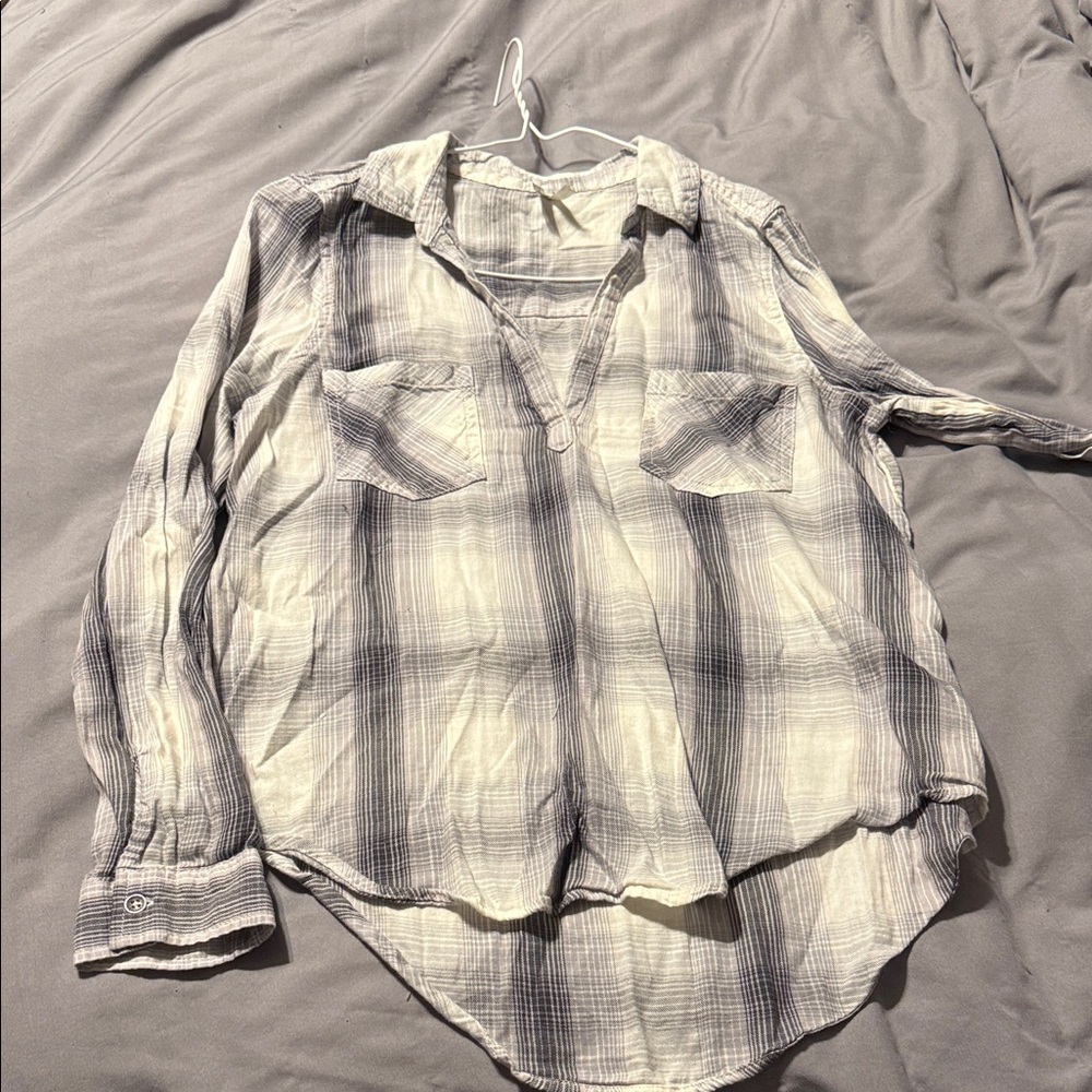 Mudd Women's Plaid Blouse - Blue and White